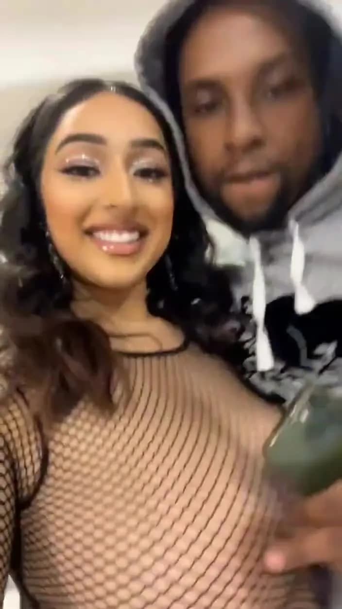 Rubbing her big boobs by her man